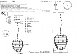Светильник подвесной Crystal Lux CHARME SP6 CHROME/TRANSPARENT